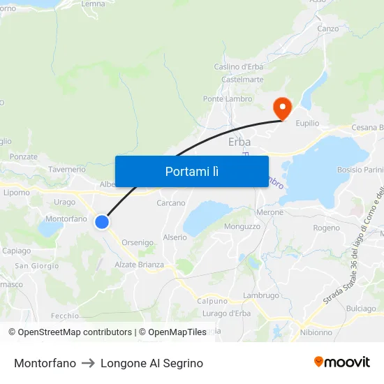 Montorfano to Longone Al Segrino map