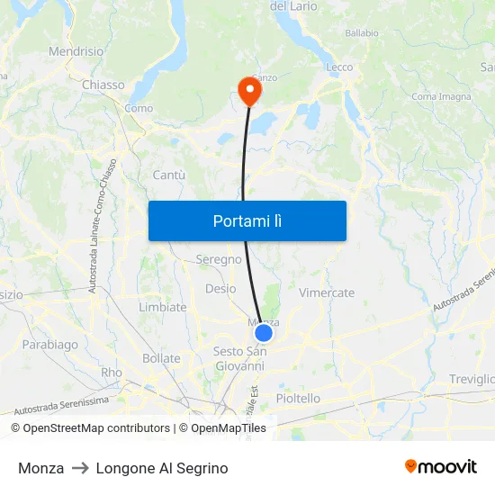 Monza to Longone Al Segrino map