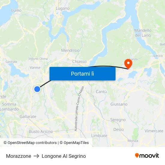 Morazzone to Longone Al Segrino map