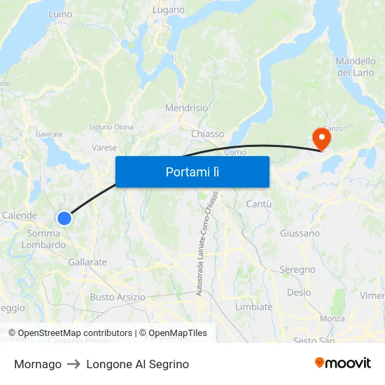 Mornago to Longone Al Segrino map