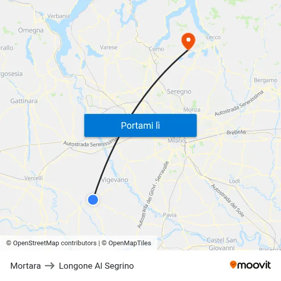 Mortara to Longone Al Segrino map