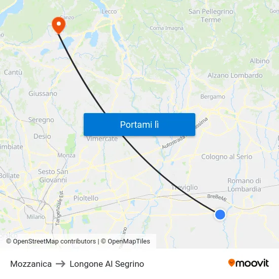 Mozzanica to Longone Al Segrino map