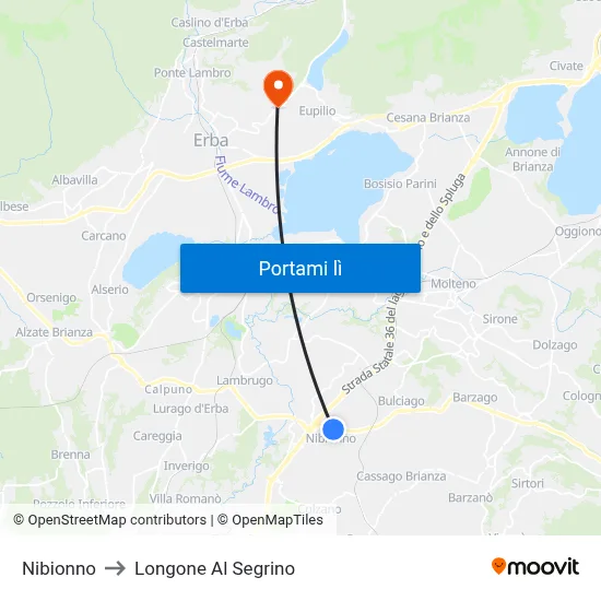 Nibionno to Longone Al Segrino map