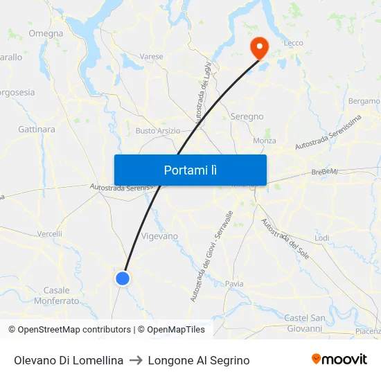 Olevano Di Lomellina to Longone Al Segrino map