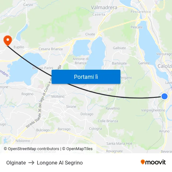 Olginate to Longone Al Segrino map