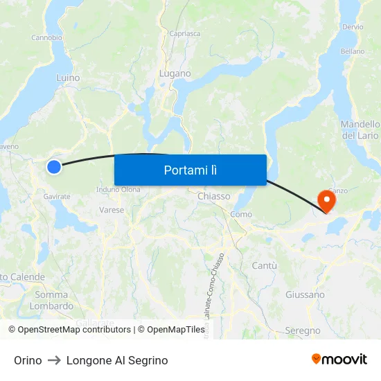 Orino to Longone Al Segrino map