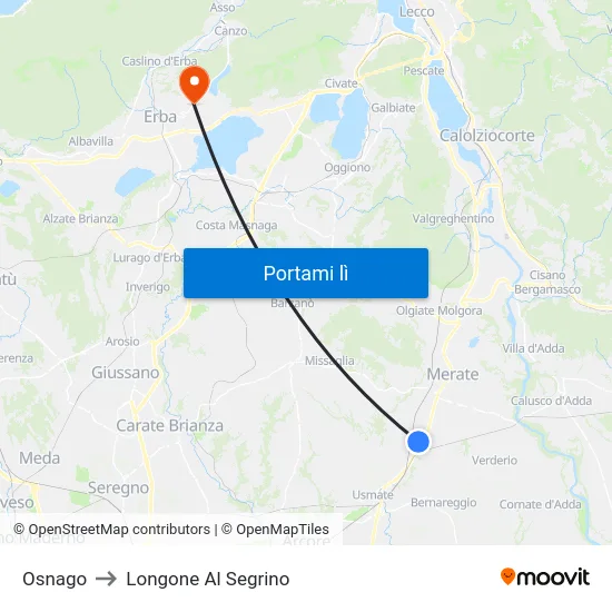 Osnago to Longone Al Segrino map