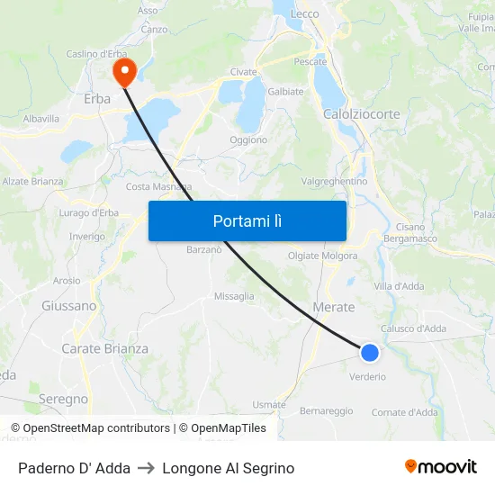 Paderno D' Adda to Longone Al Segrino map