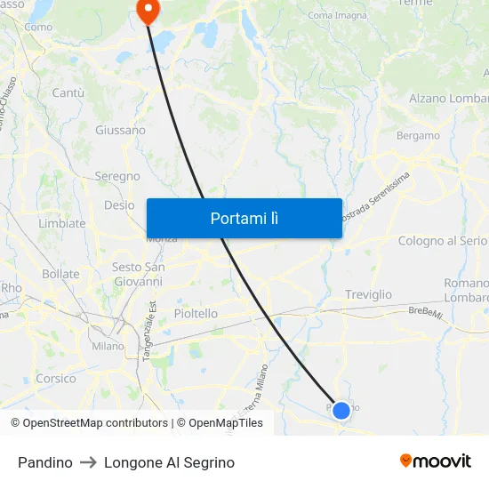 Pandino to Longone Al Segrino map