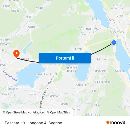 Pescate to Longone Al Segrino map