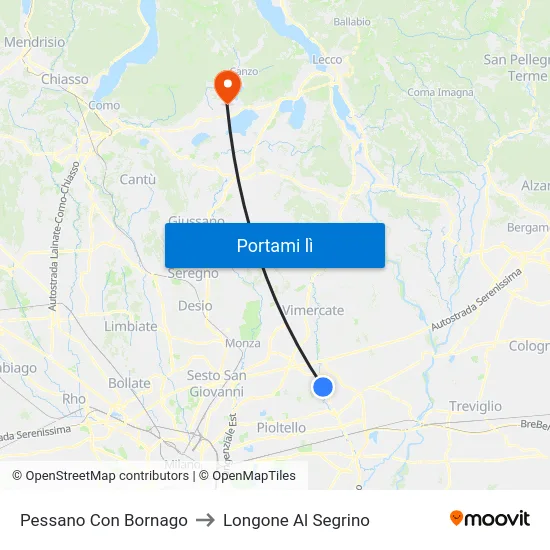 Pessano Con Bornago to Longone Al Segrino map