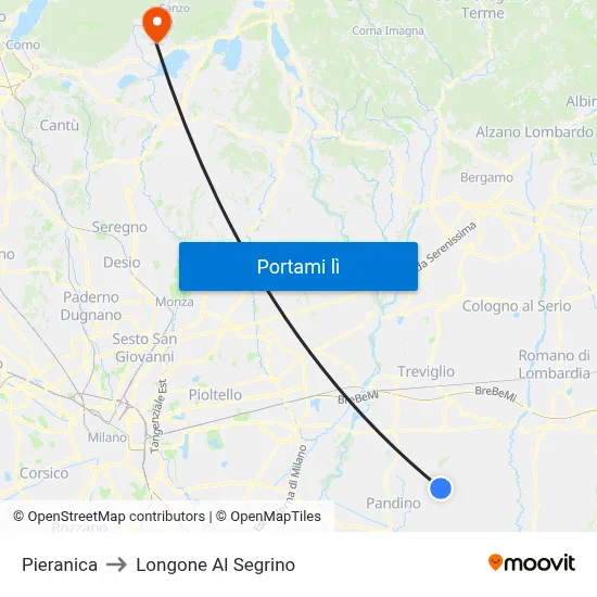Pieranica to Longone Al Segrino map