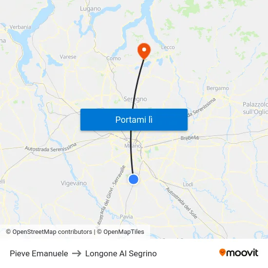 Pieve Emanuele to Longone Al Segrino map