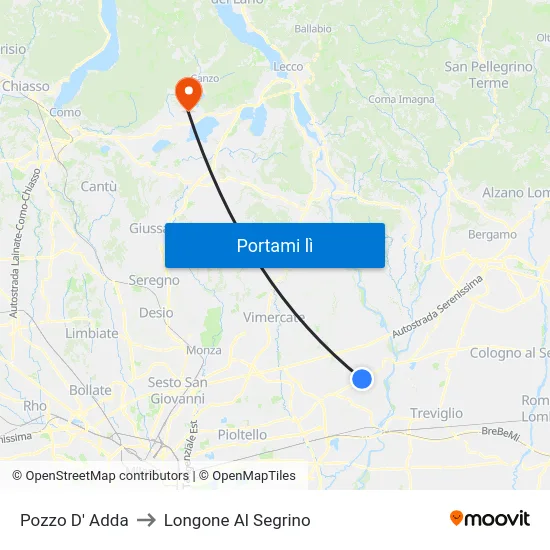 Pozzo D' Adda to Longone Al Segrino map