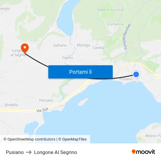 Pusiano to Longone Al Segrino map