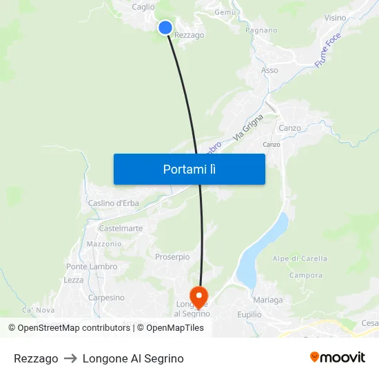 Rezzago to Longone Al Segrino map