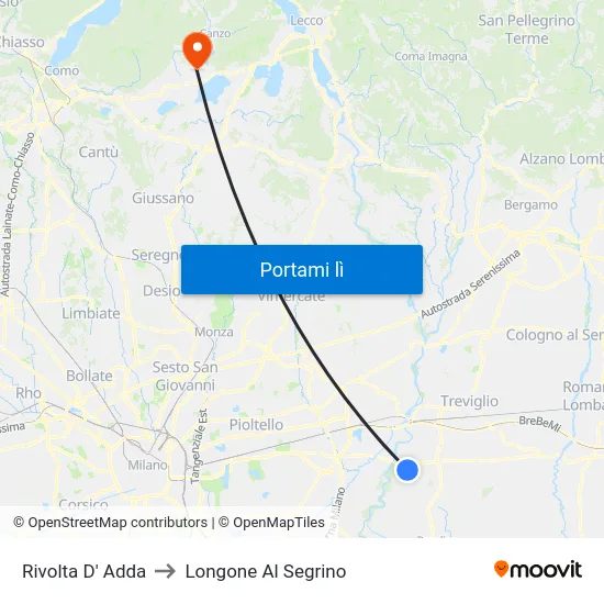 Rivolta D' Adda to Longone Al Segrino map