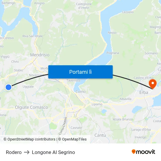 Rodero to Longone Al Segrino map
