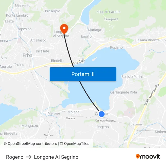 Rogeno to Longone Al Segrino map