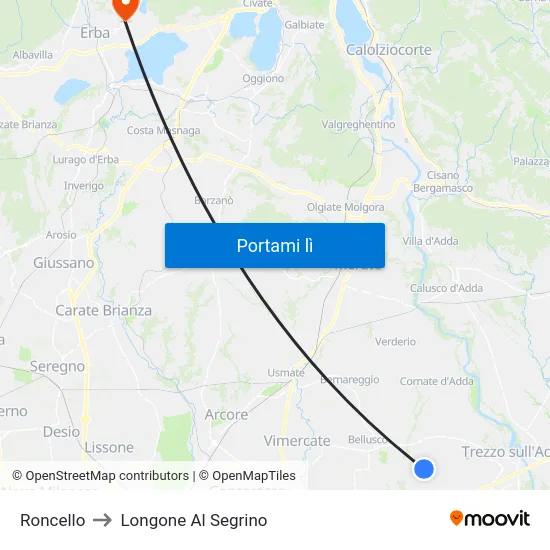 Roncello to Longone Al Segrino map