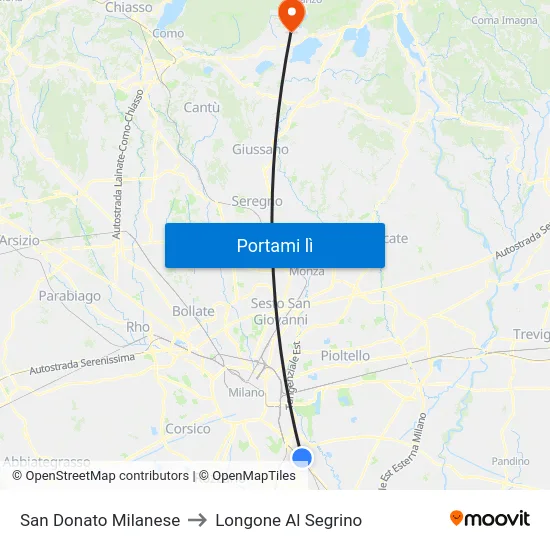 San Donato Milanese to Longone Al Segrino map
