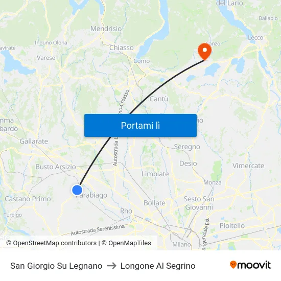 San Giorgio Su Legnano to Longone Al Segrino map
