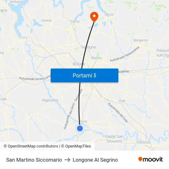 San Martino Siccomario to Longone Al Segrino map