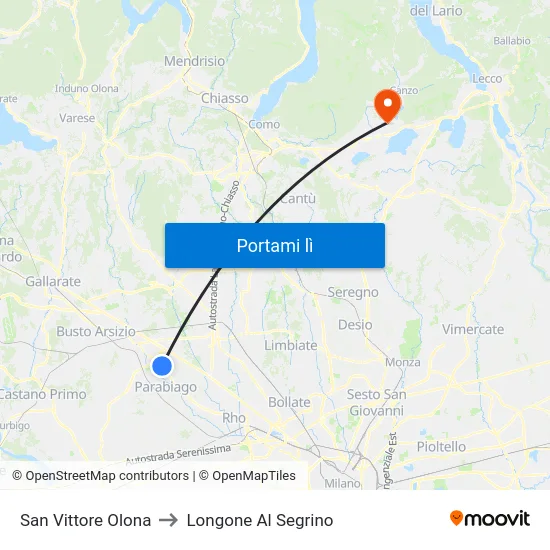 San Vittore Olona to Longone Al Segrino map