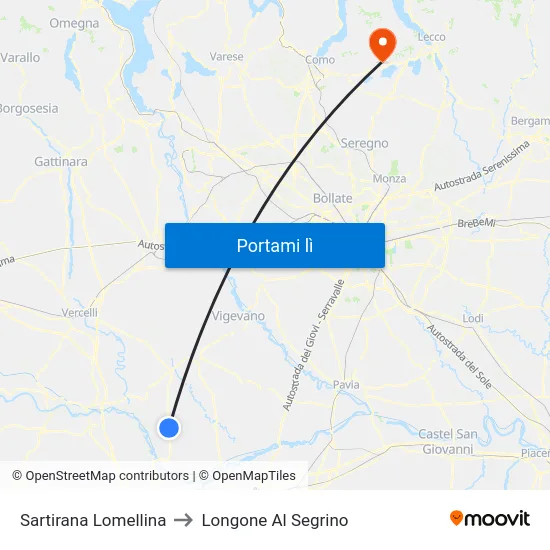 Sartirana Lomellina to Longone Al Segrino map