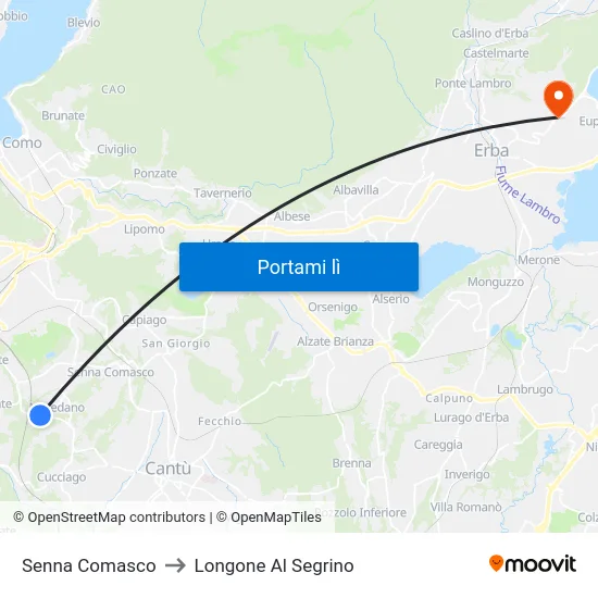 Senna Comasco to Longone Al Segrino map