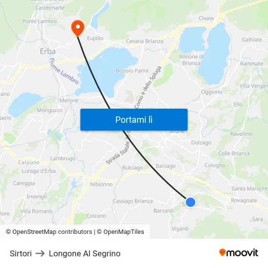Sirtori to Longone Al Segrino map