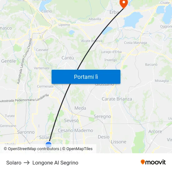 Solaro to Longone Al Segrino map