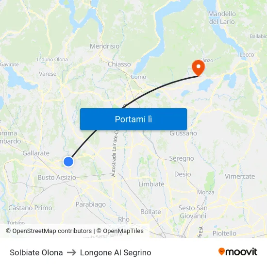 Solbiate Olona to Longone Al Segrino map