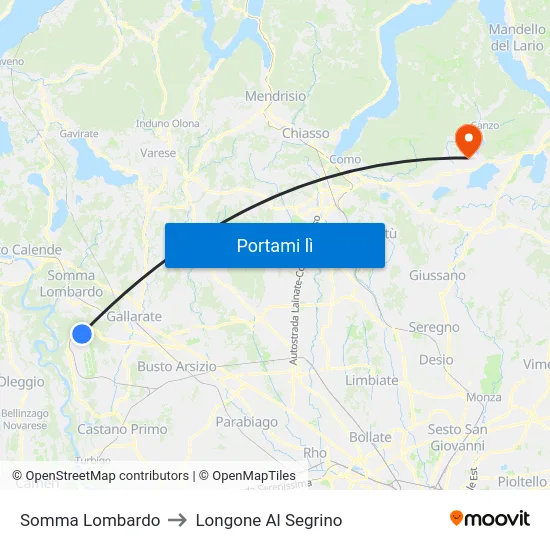Somma Lombardo to Longone Al Segrino map