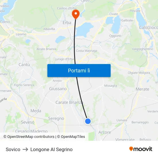 Sovico to Longone Al Segrino map