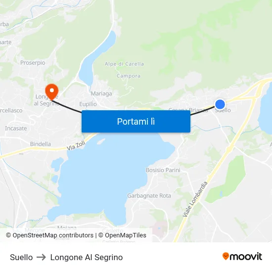 Suello to Longone Al Segrino map