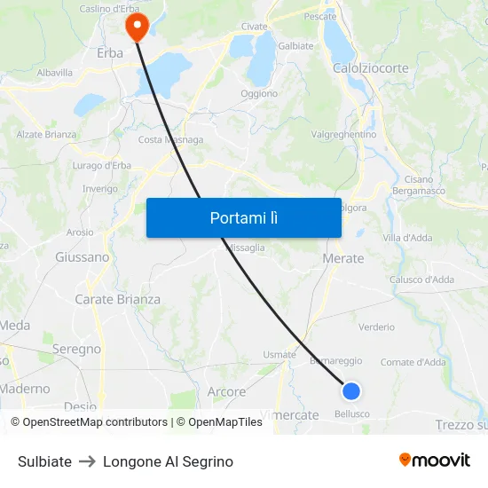Sulbiate to Longone Al Segrino map