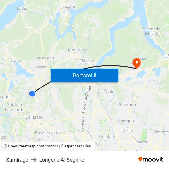 Sumirago to Longone Al Segrino map
