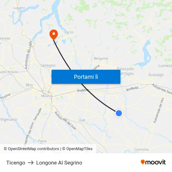 Ticengo to Longone Al Segrino map