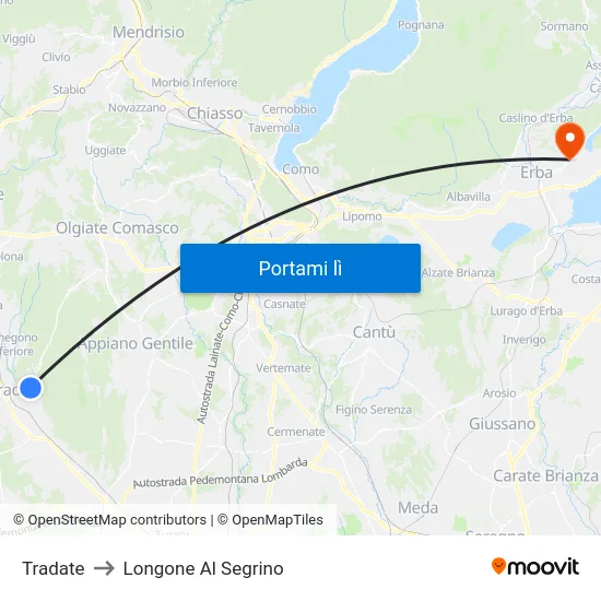Tradate to Longone Al Segrino map