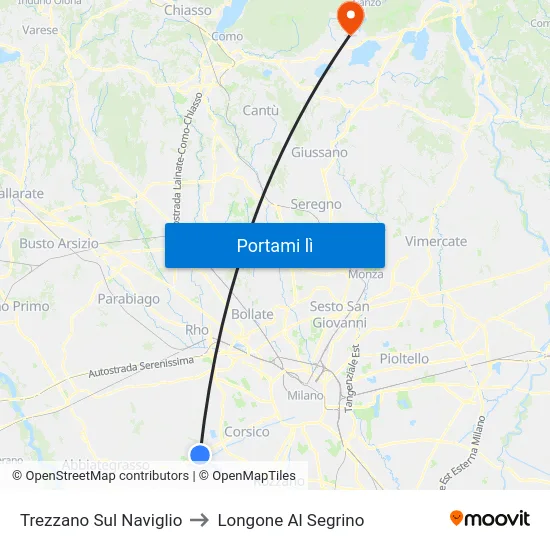 Trezzano Sul Naviglio to Longone Al Segrino map
