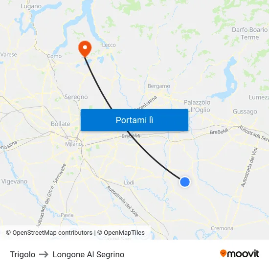 Trigolo to Longone Al Segrino map