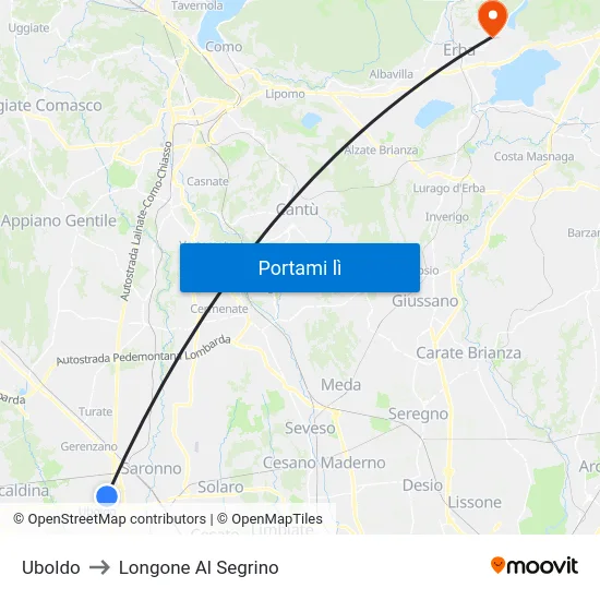 Uboldo to Longone Al Segrino map
