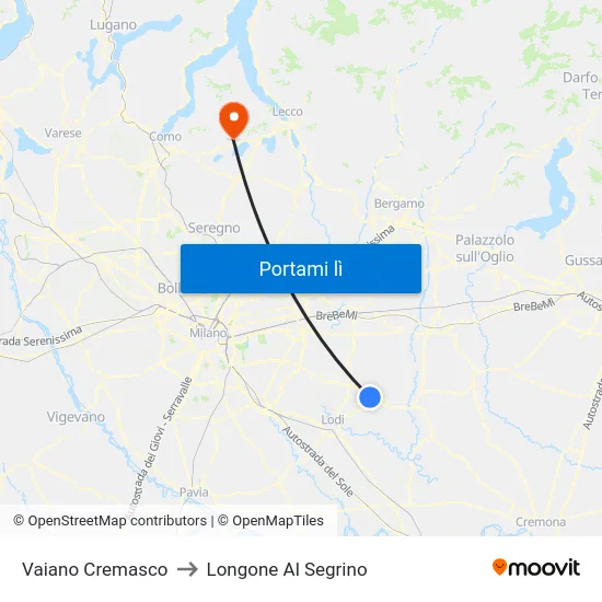 Vaiano Cremasco to Longone Al Segrino map