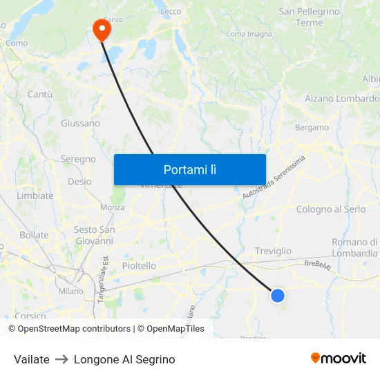 Vailate to Longone Al Segrino map