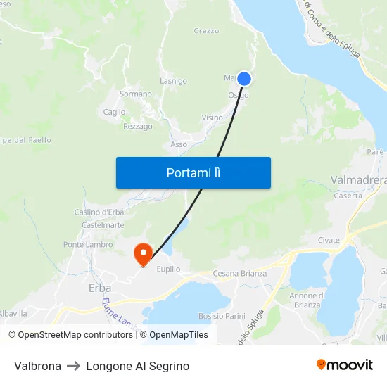 Valbrona to Longone Al Segrino map