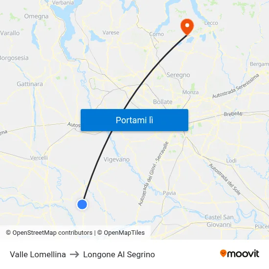 Valle Lomellina to Longone Al Segrino map