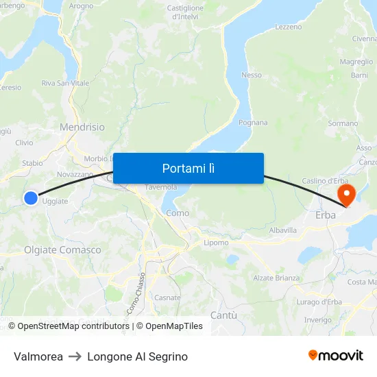 Valmorea to Longone Al Segrino map
