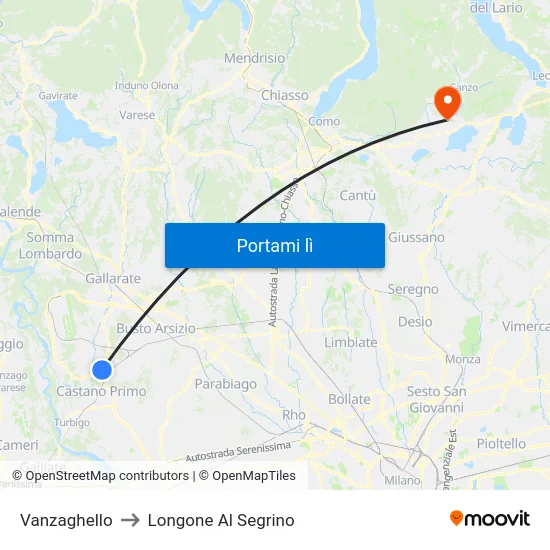 Vanzaghello to Longone Al Segrino map