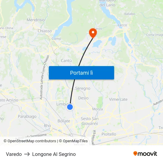 Varedo to Longone Al Segrino map